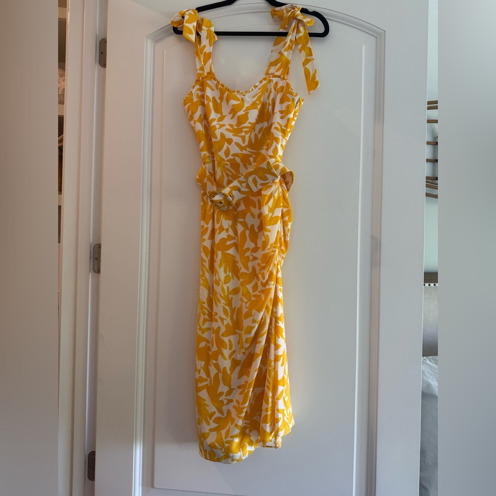 Rebecca Vallance Limoncello Yellow Silk Midi Dress